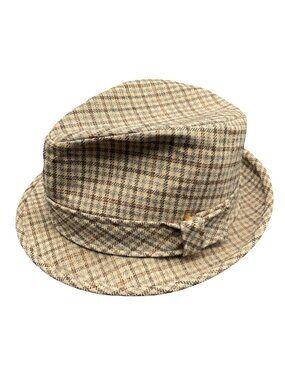 Vtg Pendleton Tweed Fedora Hat Size 6 7/8 Plaid Wool Tan Brown Classic Mens